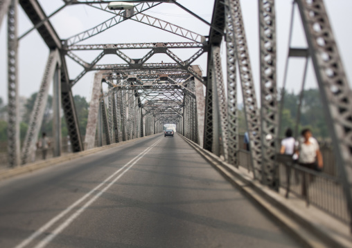 North Korean people crossing a metalic bridge, DGC, Pyongyang, North Korea