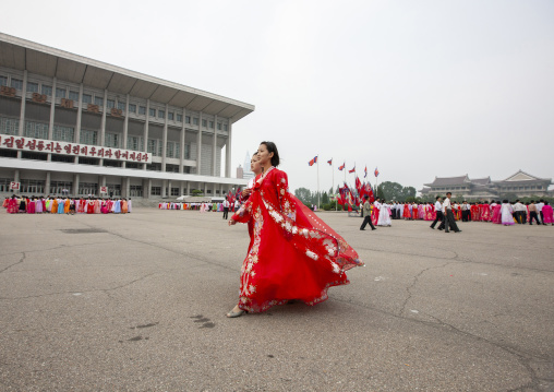 Students on day of the foundation of the republic, DGC, Pyongyang, North Korea