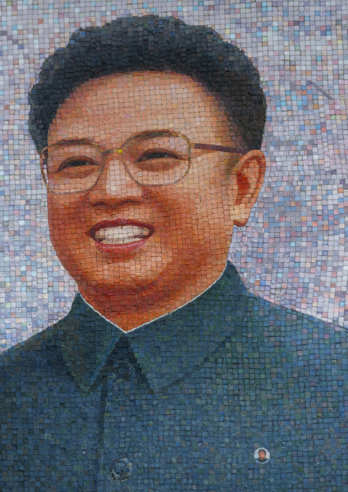 Kim jong il Sung mosaic fresco in Kimilsungia and Kimjongilia exhibition, DGC, Pyongyang, North Korea