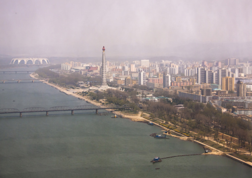 The Juche tower on Taedong river, DGC, Pyongyang, North Korea