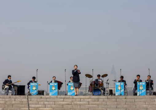 Artists with an orchestra in the international Kimilsungia festival, DGC, Pyongyang, North Korea