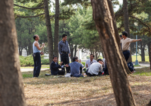 North Korean people celebrating april 15 the birth anniversary of Kim Il-sung, DGC, Pyongyang, North Korea
