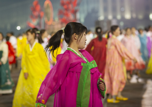 Women dancing to celebrate april 15 the birth anniversary of Kim Il-sung, DGC, Pyongyang, North Korea