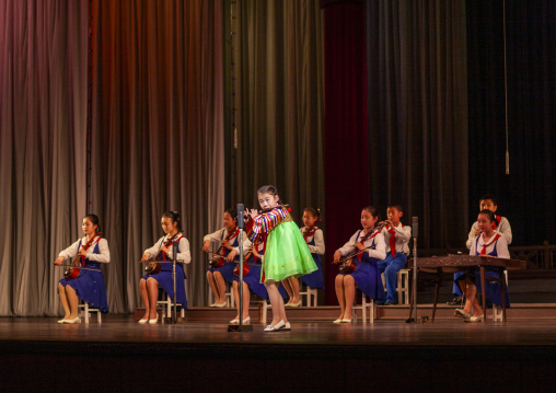 Pioneers playing music for a show at Mangyongdae children's palace, DGC, Pyongyang, North Korea