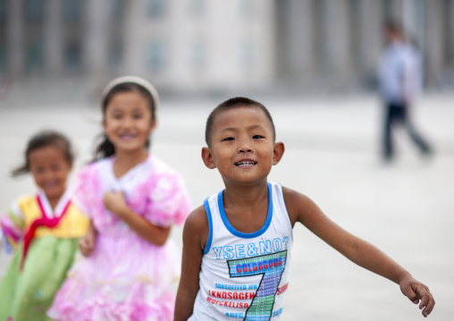 North Korean children in the street, DGC, Pyongyang, North Korea