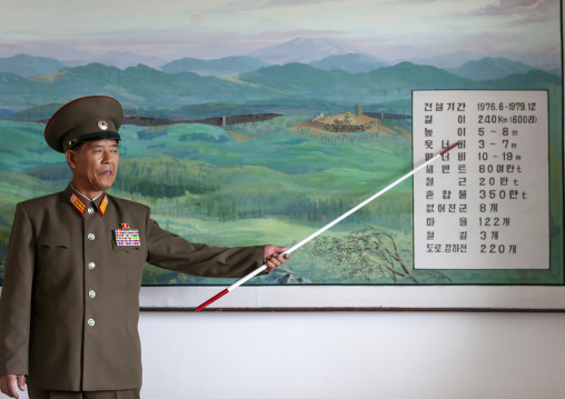 North Korean military officer in the section wall of the DMZ, North Hwanghae, Panmunjom, North Korea