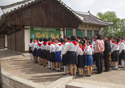 North Korean pioneers visiting the Pyongyang film studio, DGC, Pyongyang, North Korea