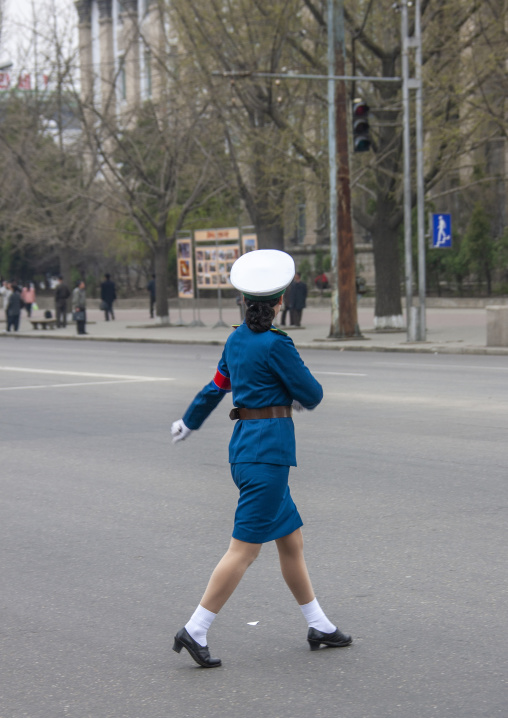 North Korean female traffic security officer in the street, DGC, Pyongyang, North Korea