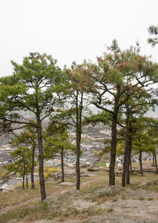 High angle view of the Korean houses in the old town, North Hwanghae, Kaesong, North Korea