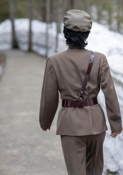 North Korean guide in military uniform in mount Paektu, Ryanggang, Samjiyon, North Korea