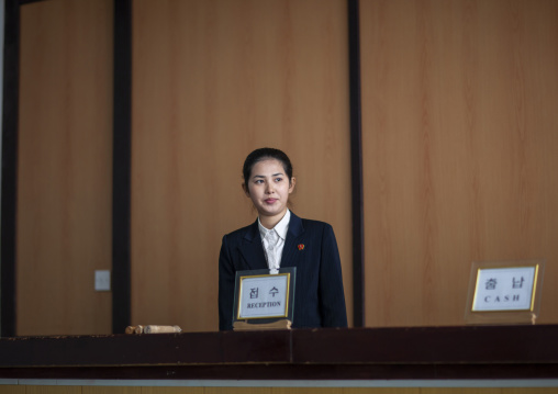 Begaebong hotel receptionist, Ryanggang, Samjiyon, North Korea