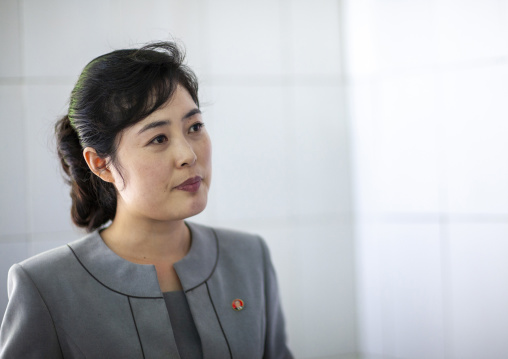 North Korean female director of the kangso yaksu mineral water factory, South Pyongan, Nampo, North Korea