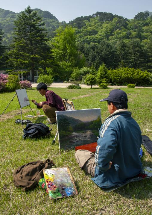 North Korean art artists painting in a park, North Pyongan, Myohyang-san, North Korea