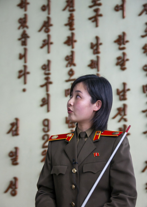 Guide in the victorious fatherland liberation war museum, DGC, Pyongyang, North Korea
