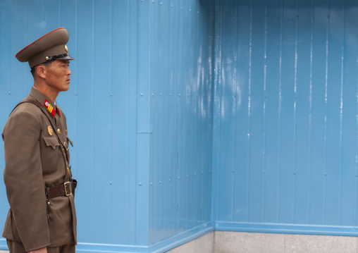 North Korean soldiers on the demarcation line in the DMZ, North Hwanghae, Panmunjom, North Korea