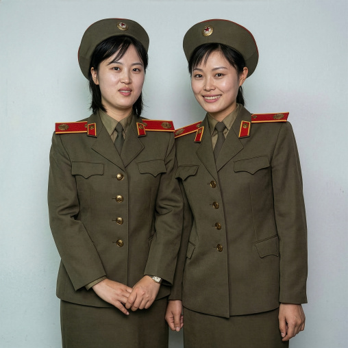 Portrait of two North Korean women soldiers, DGC, Pyongyang, North Korea