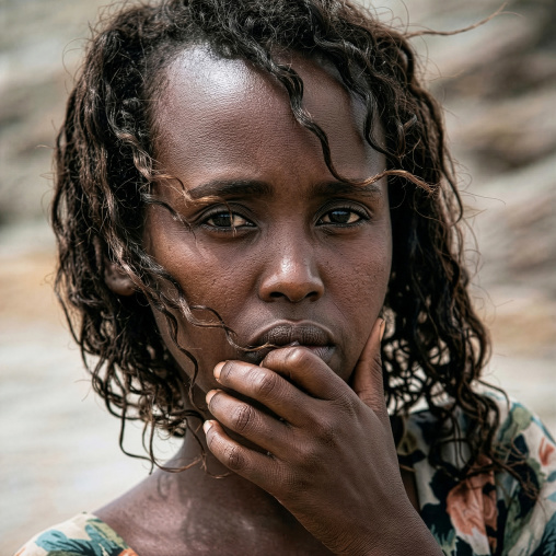Portrait of an Afar girl with curly hair, Gulf of Tadjoura, Obok, Djibouti