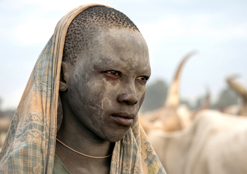 Mundari tribe man covered in ash to repel flies and mosquitoes, Central Equatoria, Terekeka, South Sudan