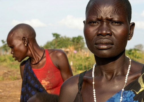 Mundari tribe women with bald heads and scars, Central Equatoria, Terekeka, South Sudan