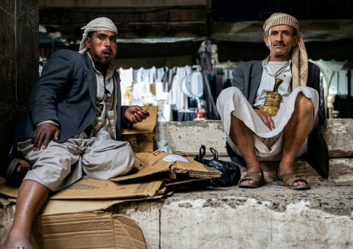 Two men chewing khat, Amanat Al-Asemah, Sanaa, Yemen