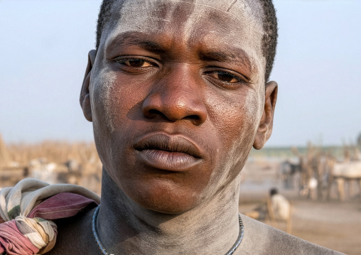 Mundari tribe man covered in ash to repel flies and mosquitoes, Central Equatoria, Terekeka, South Sudan