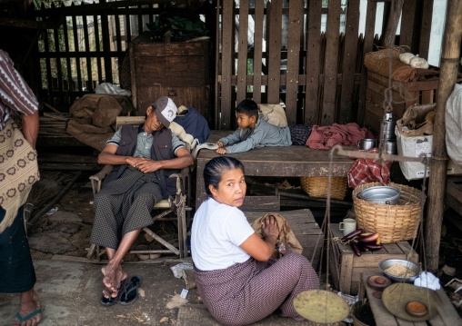 Family selling food in a market, Yangon region, Yangon, Myanmar
