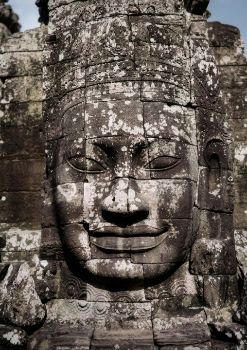 Giant buddha face inside Bayon temple, Siem Reap Province, Angkor, Cambodia