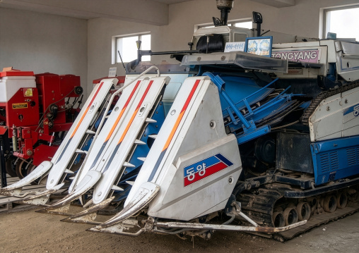Head-feed combine harvesters, South Hamgyong, Hamhung, North Korea