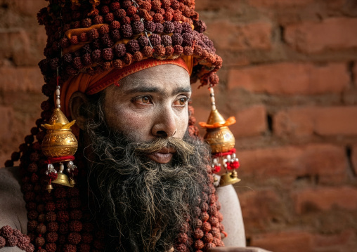 Sadhu with Rudraksha Mala in Maha Kumbh Mela, Uttar Pradesh, Allahabad, India