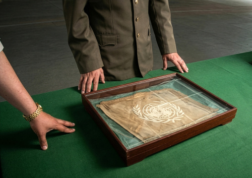 United Nations flag in the DMZ, North Hwanghae, Panmunjom, North Korea
