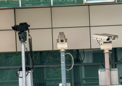 CCTV cameras on the demarcation line in the DMZ, North Hwanghae Province, Panmunjom, North Korea