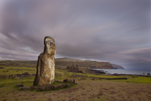 Monolithic moai statue at ahu tongariki, Easter Island, Hanga Roa, Chile