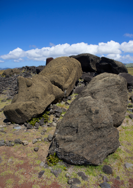 Fallen moais at ahu maki, Easter Island, Hanga Roa, Chile