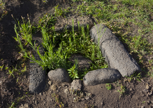 Earth oven in rano raraku, Easter Island, Hanga Roa, Chile