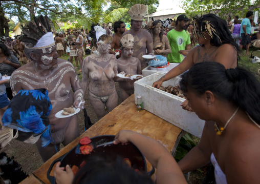Free lunch during tapapti festival, Easter Island, Hanga Roa, Chile