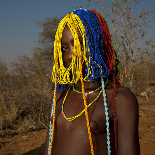Mudimba Girl With A Beaded Wig Called Misses Ena, Village Of Combelo, Angola