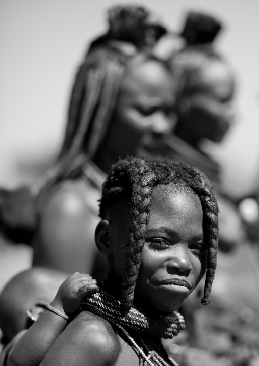 Muhimba Girl Carrying A Baby On Her Back, Village Of Elola, Angola