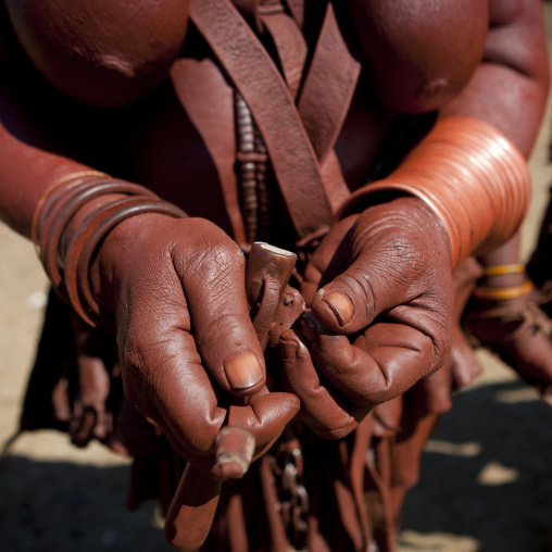 Muhimba Woman Showing Snuff, Village Of Elola, Angola