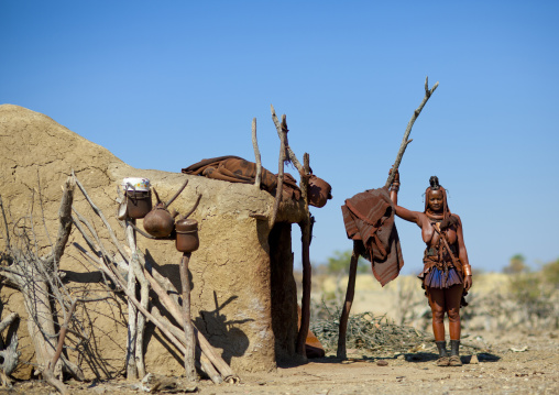 Muhimba Woman Next To Her Hut, Village Of Elola, Angola