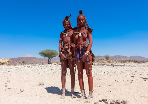 Himba tribe women covered with otjize, Cunene Province, Oncocua, Angola