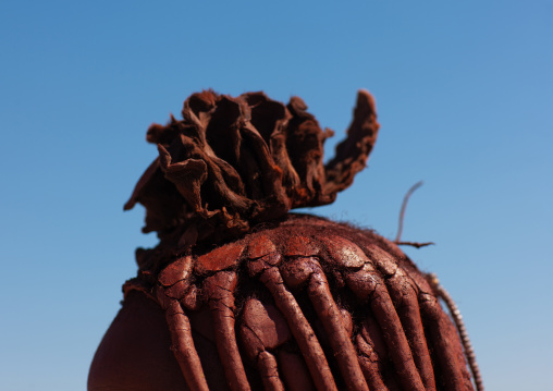 Himba tribe woman top of the head, Cunene Province, Oncocua, Angola