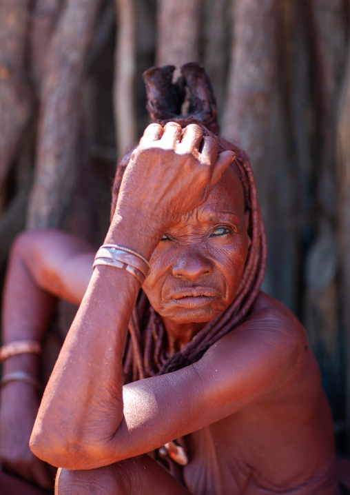 Portrait of a Himba tribe woman covered with otjize, Cunene Province, Oncocua, Angola