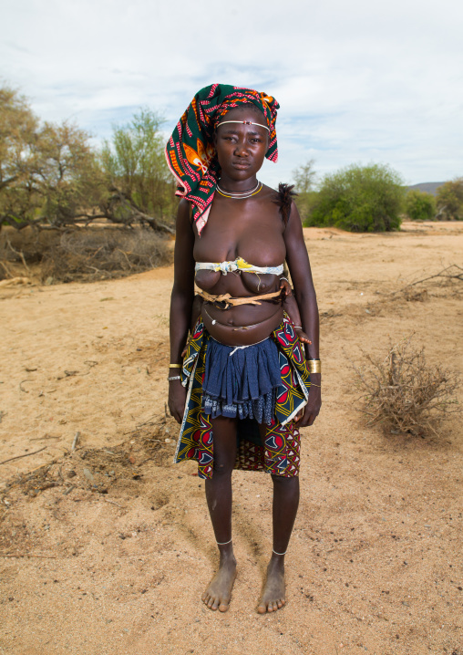 Portrait of a Mucubal tribe women wearing colorful headwears, Namibe Province, Virei, Angola