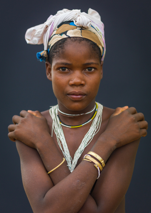 Portrait of a Mucubal tribe young woman, Namibe Province, Virei, Angola