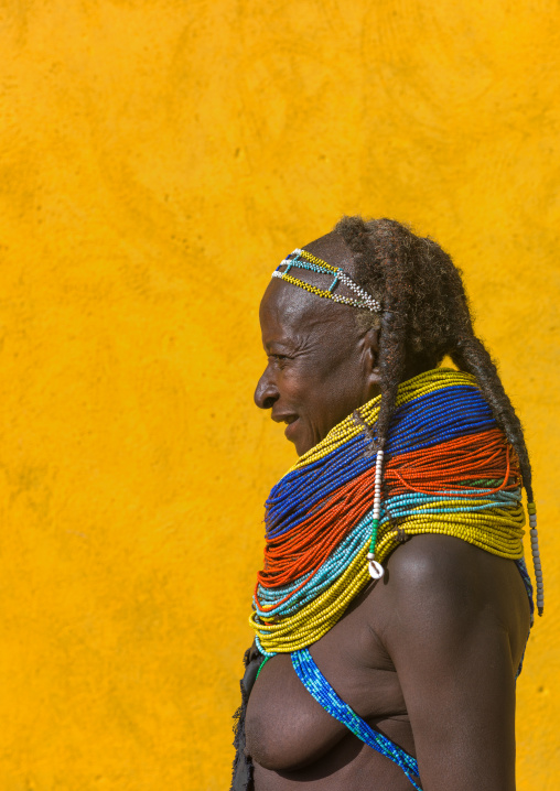 Side view of a Mumuhuila tribe woman, Huila Province, Chibia, Angola