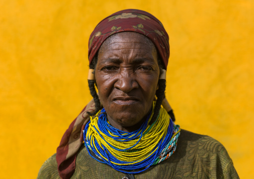 Mumuhuila tribe woman portrait dressed in western clothes, Huila Province, Chibia, Angola