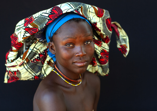 Portrait of a Mucubal tribe women wearing colorful headwears, Namibe Province, Virei, Angola