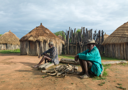 Old mwila men dressed in a western way in a village, Huila Province, Chibia, Angola