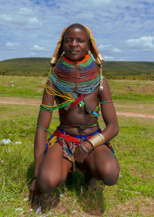 Portrait of a Mumuhuila tribe woman, Huila Province, Chibia, Angola