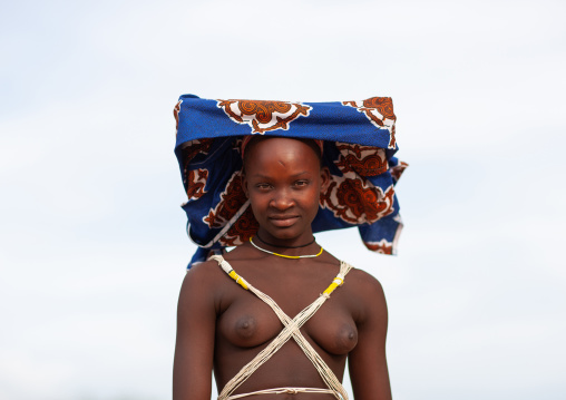 Portrait of a Mucubal tribe women wearing colorful headwears, Namibe Province, Virei, Angola